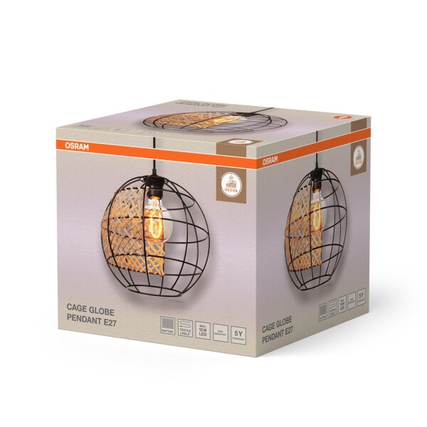 Hängelampe Rattan Metall E27 L:30 cm Esstisch OSRAM