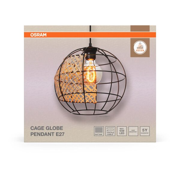 Hängelampe Rattan Metall E27 L:30 cm Esstisch OSRAM