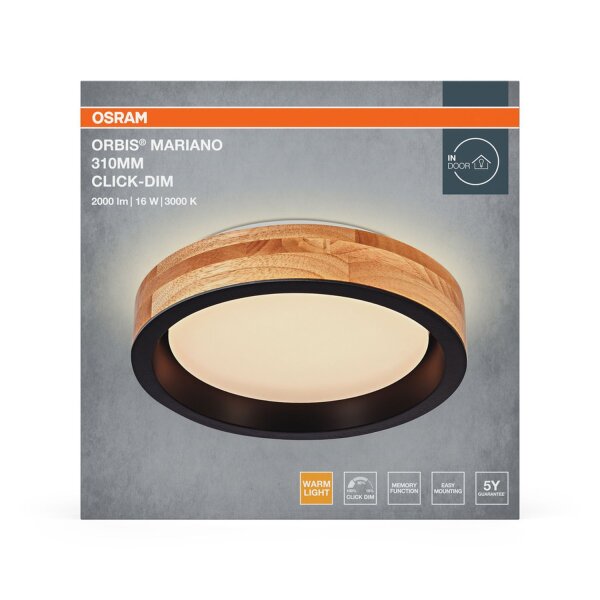 LED Deckenleuchte Click-DIM Schwarz Holz 3000K OSRAM