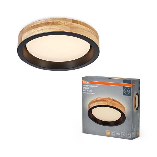 LED Deckenleuchte Click-DIM Schwarz Holz 3000K OSRAM