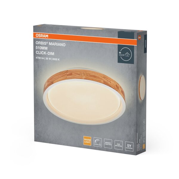 LED Deckenleuchte Click-DIM Weiß Holz 3000K Ø51cm OSRAM
