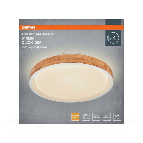 LED Deckenleuchte Click-DIM Weiß Holz 3000K Ø51cm OSRAM