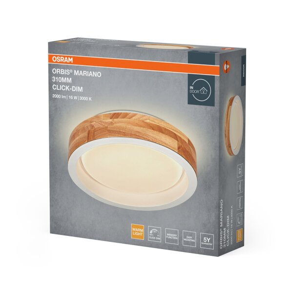 LED Deckenleuchte Click-DIM Weiß Holz 3000K Ø31cm OSRAM