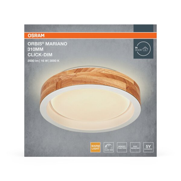 LED Deckenleuchte Click-DIM Weiß Holz 3000K Ø31cm OSRAM