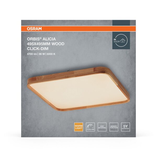LED Deckenleuchte Click-DIM Holz 3000 K B:49,5cm OSRAM