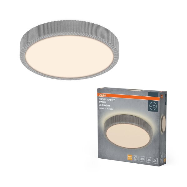 LED Deckenleuchte Click-DIM Stoff Grau rund 3000K OSRAM
