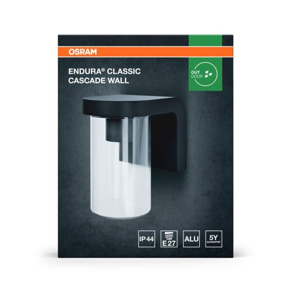 Wandlampe Dunkelgrau Alu Glas IP44 E27 H:16 cm OSRAM