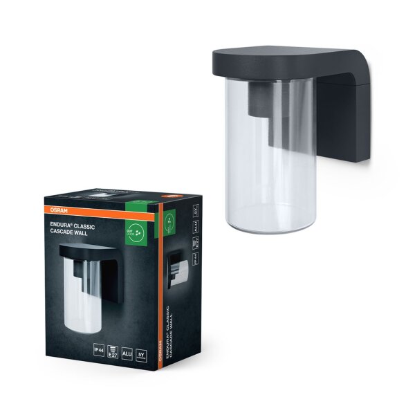 Wandlampe Dunkelgrau Alu Glas IP44 E27 H:16 cm OSRAM
