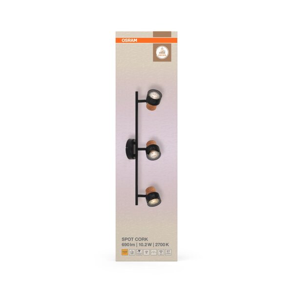 Deckenspot Schwarz Kork Braun GU10 L:57,7 cm OSRAM