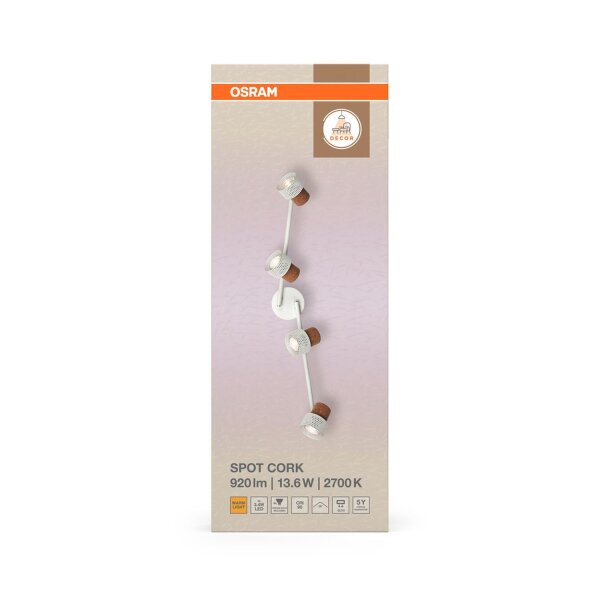 Deckenstrahler flexibel Weiß Kork GU10 L:81,3 cm OSRAM
