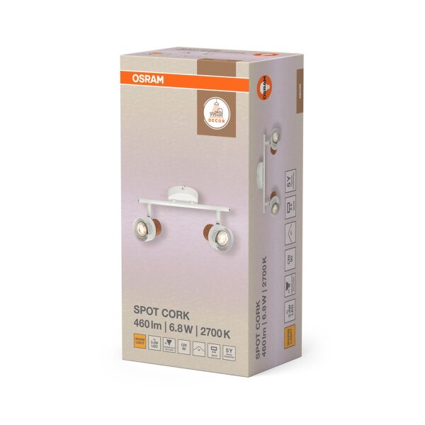 Deckenleuchte Weiß Kork Braun GU10 L:33,8 cm OSRAM