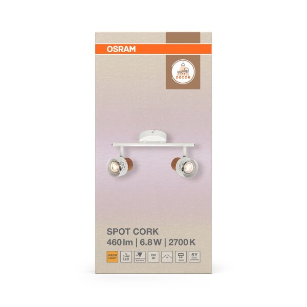 Deckenleuchte Weiß Kork Braun GU10 L:33,8 cm OSRAM