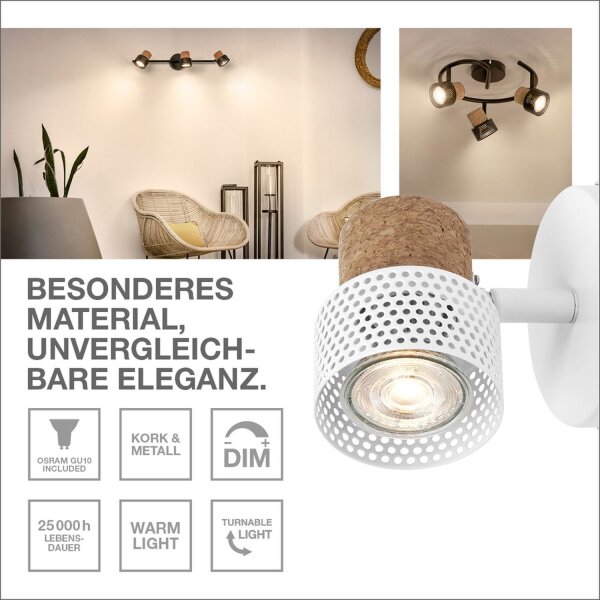 Deckenleuchte Weiß Kork Braun GU10 L:33,8 cm OSRAM