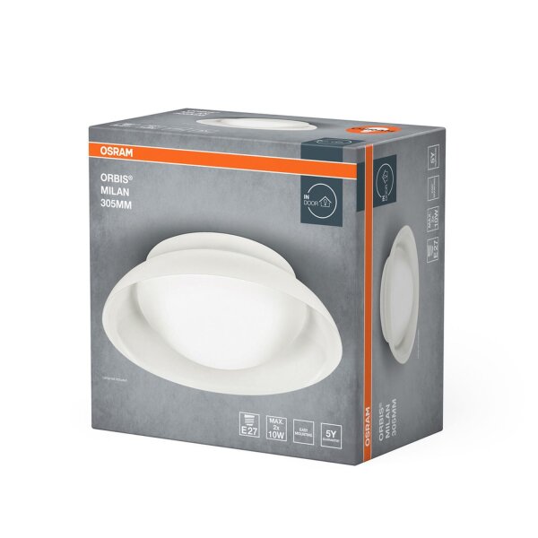 Runde Deckenleuchte Weiß Glas Stahl E27 Ø30,5cm OSRAM