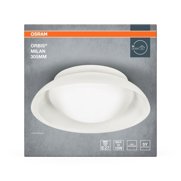Runde Deckenleuchte Weiß Glas Stahl E27 Ø30,5cm OSRAM