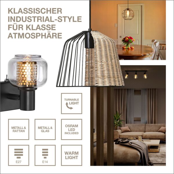 Wandleuchte flexibel Schwarz Stahl E14 B:10,5 cm OSRAM
