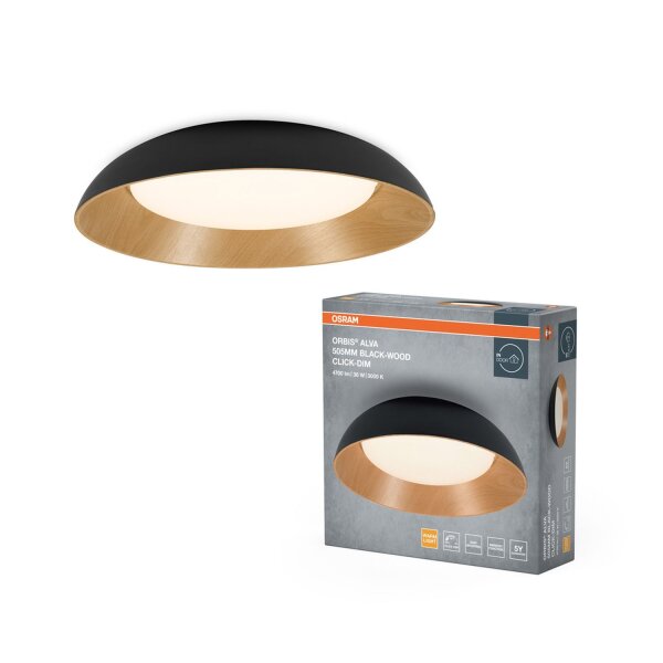 LED Deckenleuchte Click-DIM Schwarz Holz 3000K Ø50,5cm