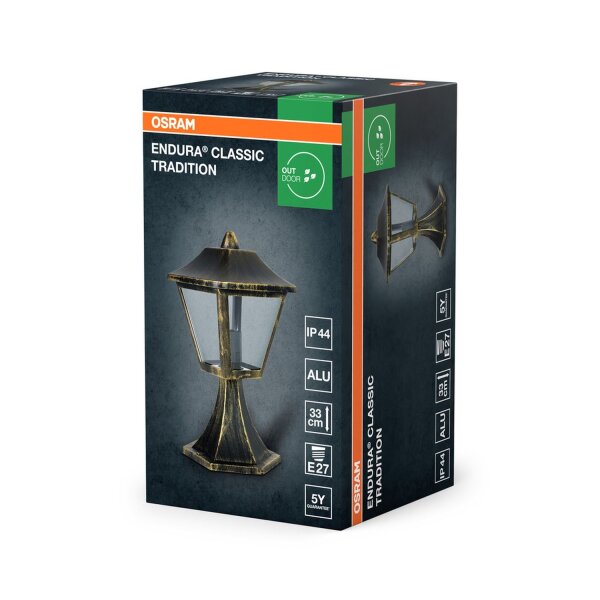 Sockelleuchte Schwarz Alu Glas IP44 E27 H:32,5 cm OSRAM