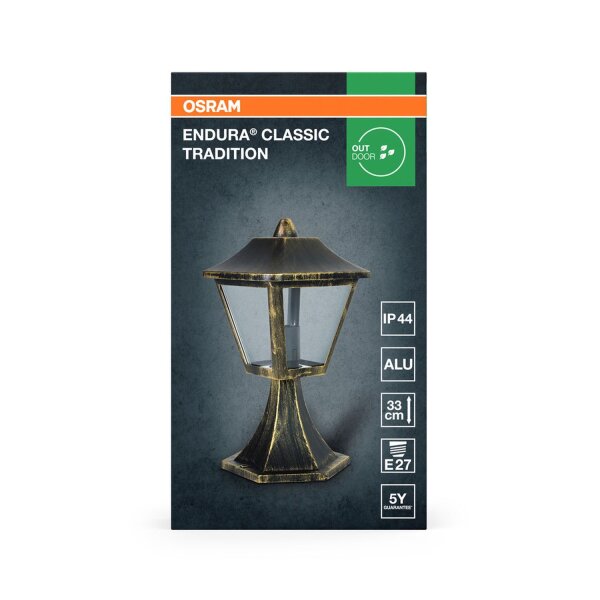 Sockelleuchte Schwarz Alu Glas IP44 E27 H:32,5 cm OSRAM