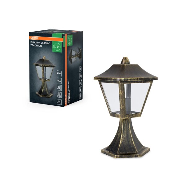 Sockelleuchte Schwarz Alu Glas IP44 E27 H:32,5 cm OSRAM