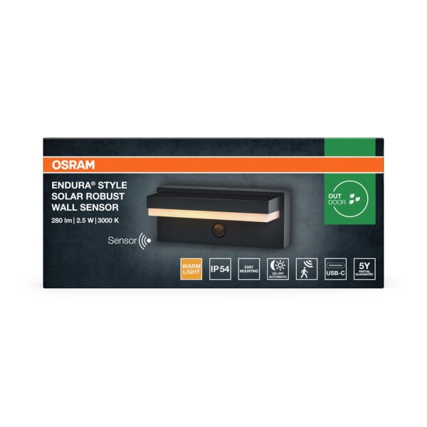 LED Solar Wandlampe Sensor Alu 3000 K IP54 OSRAM