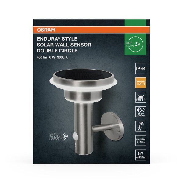 LED Solar Wegeleuchte Edelstahl Sensor 3000K IP44 OSRAM