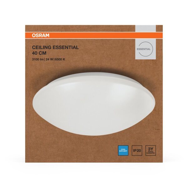 Runde LED Deckenlampe Weiß Metall 6500 K B:40cm OSRAM