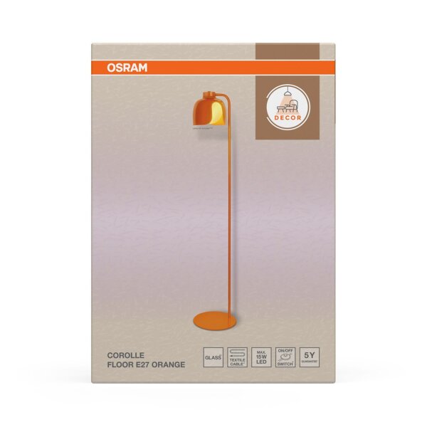 Stehleuchte Glas E27 Orange Metall H:141 cm OSRAM