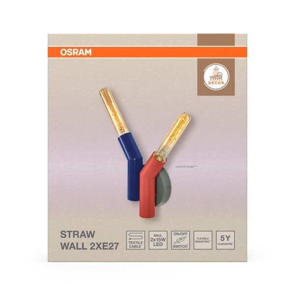 Wandlampe Grau Stahl Rot E27 B:18 cm modern OSRAM
