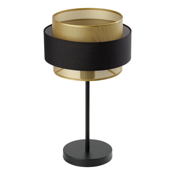 Tischleuchte Schwarz Stoff Gold E27 H:44 cm OSRAM