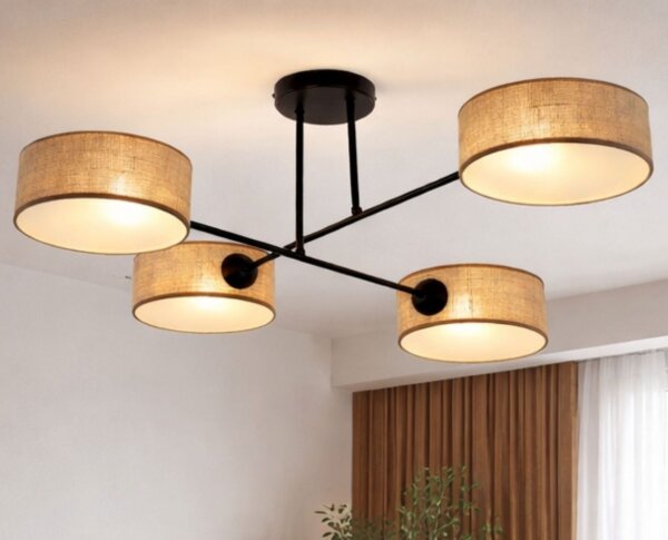 Deckenlampe Stoff Schwarz Beige E27 L:80 cm wohnlich