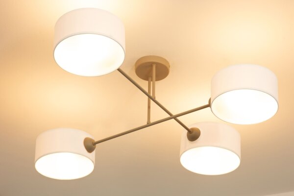 Deckenlampe Stoff Beige Weiß E27 L:80 cm gemütlich