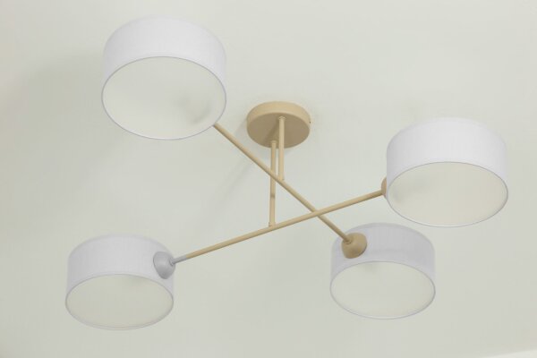 Deckenlampe Stoff Beige Weiß E27 L:80 cm gemütlich