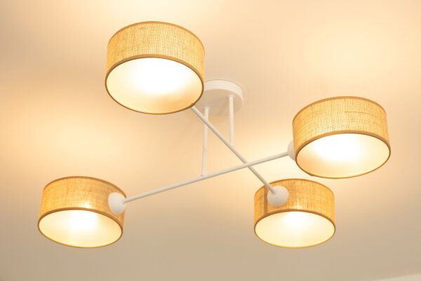 Deckenlampe Stoff Weiß Beige E27 L:80 cm gemütlich