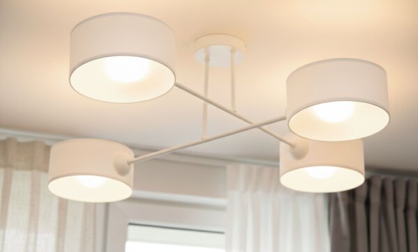 Deckenlampe blendarm Stoffschirm Weiß E27 L:80 cm
