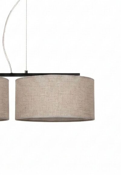 Pendelleuchte Leinen Schwarz Beige E27 L:70 cm