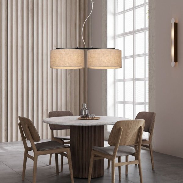 Pendelleuchte Leinen Schwarz Beige E27 L:70 cm