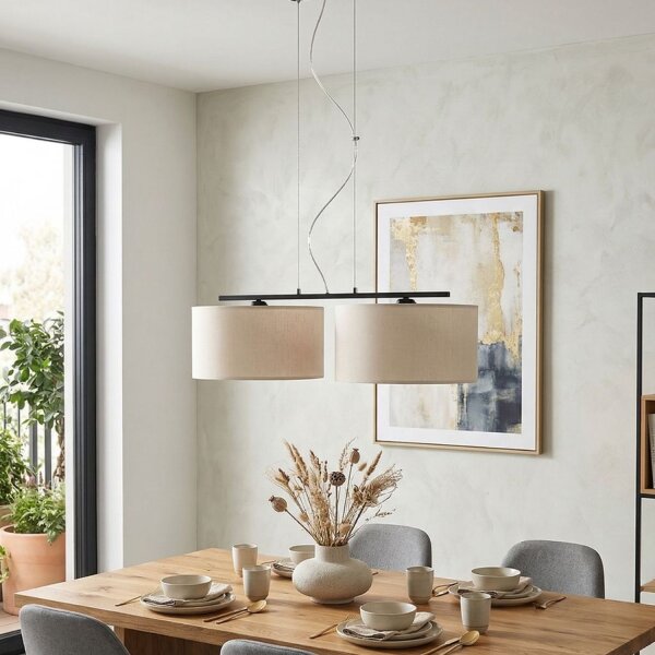 Pendelleuchte Leinen Schwarz E27 L:70 cm gemütlich