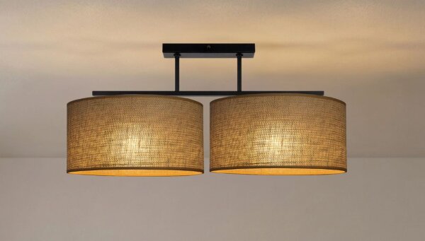 Deckenlampe Leinen Schwarz Natur E27 L:70 cm wohnlich