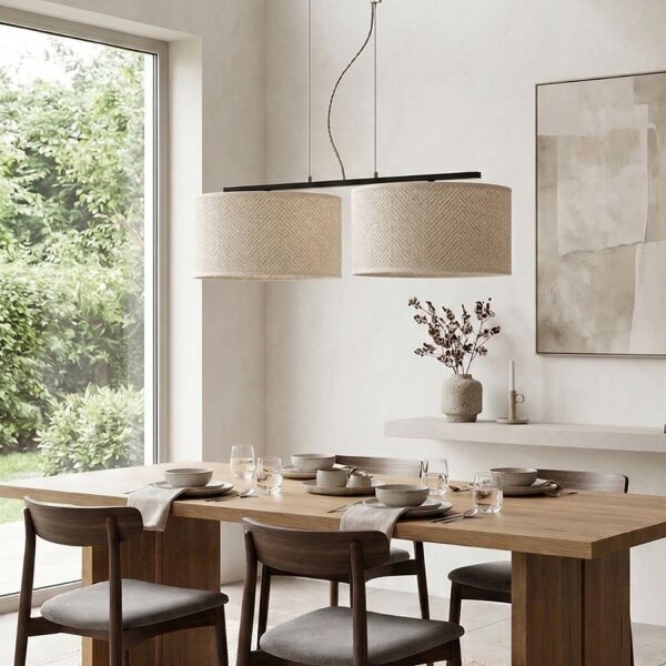 Pendelleuchte Leinen Schwarz E27 L:70 cm dekorativ