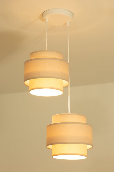 Pendelleuchte Stoff Weiß Beige E27 Ø30 cm wohnlich