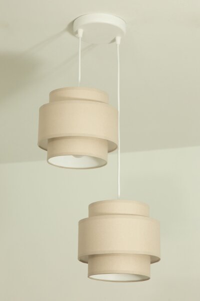Pendelleuchte Stoff Weiß Beige E27 Ø30 cm wohnlich