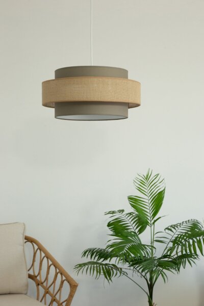 Pendelleuchte Stoff Weiß Beige E27 Ø40 cm wohnlich