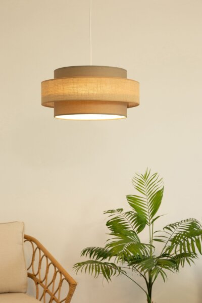 Pendelleuchte Stoff Weiß Beige E27 Ø40 cm wohnlich