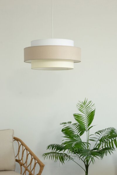 Pendelleuchte Stoff Weiß Hellbeige E27 Ø40 cm