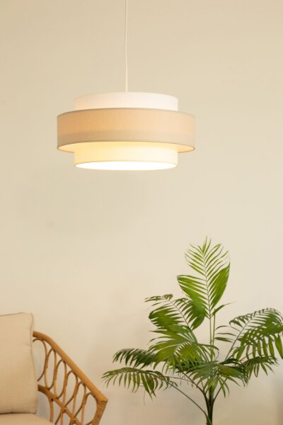 Pendelleuchte Stoff Weiß Hellbeige E27 Ø40 cm
