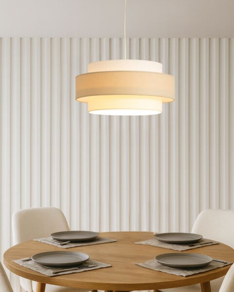 Pendelleuchte Stoff Weiß Hellbeige E27 Ø40 cm