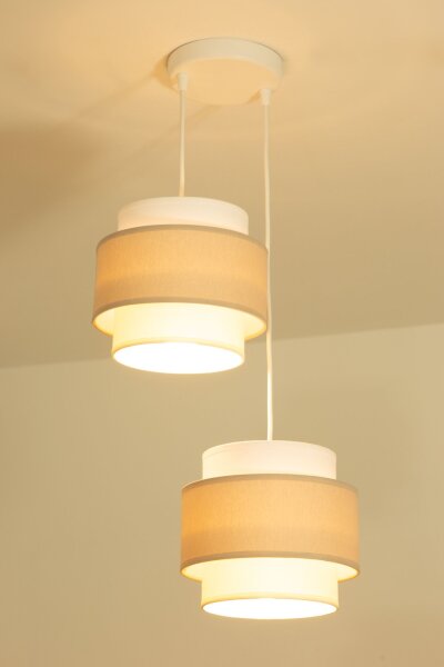 Pendelleuchte Stoff Weiß Hellbeige E27 Ø30 cm