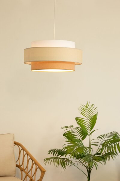 Pendelleuchte Stoff Weiß Sandfarben E27 Ø40 cm