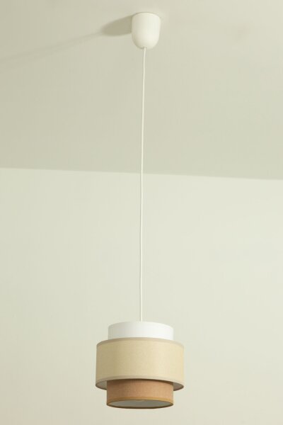 Pendelleuchte Stoff Weiß Sandfarben E27 Ø20 cm